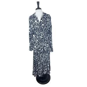 New Proenza Schouler Crepe De Chine Black White Floral Wrap Midi Dress Sz 6